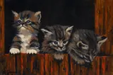 Keith Glasgow, Three Kittens, Oil on Board