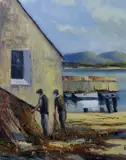 Norman J. McCaig, Mending the Nets, Roundstone, Oil on Board