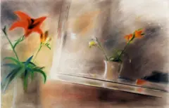 White Jug with Lily and Freesia by Sophie Aghajanian, Pastel on Paper, sold Jun 2025