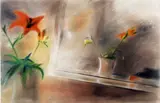 Sophie Aghajanian, White Jug with Lily and Freesia, Pastel on Paper