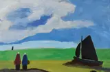 Markey Robinson, Shawlie Looking Out To Sea, Gouache