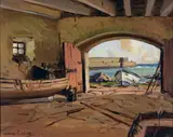 The Boat Yard by Maurice Canning Wilks, Oil on Canvas, sold Nov 2025