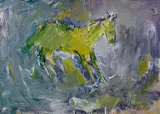 Basil Blackshaw, The Yellow Horse, Oil on Board The artist was very influenced by the work of the artist Franz Marc. The colour palette in this work is reminiscent of Marc's famous work 'Little Yellow Horses'.