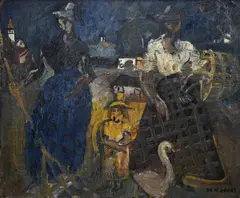 Anthony Gross Ra, Two Peasant Women with Basket and Goose, Oil on Canvas
