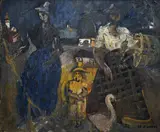 Anthony Gross Ra, Two Peasant Women with Basket and Goose, Oil on Canvas