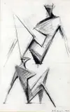 F. E. McWilliam, Drawing For Sculpture, Ink and Charcoal