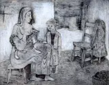 Gerard Dillon, The Visitor, Gouache and Ink on Paper