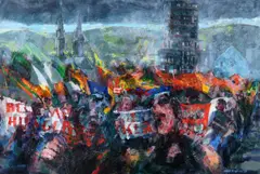 Joseph McWilliams Rua, Hunger March, Oil on Board