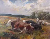 June Brilly, Summer Cattle, Oil on Canvas