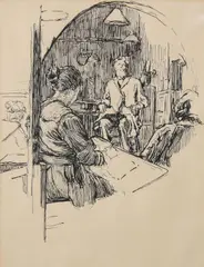 Mainie Jellet, The Artist at Work, Pen and Ink
