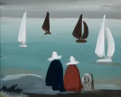 Fishermen by Markey Robinson, Oil on Board, sold Jun 2026