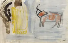 Nano Reid, Cow by a Gate, Watercolour