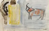 Nano Reid, Cow by a Gate, Watercolour