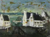 Barrington Tabb, Boats and White Houses, Oil on Board