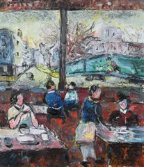 Barrington Tabb, Cafe Scene, Oil on Board