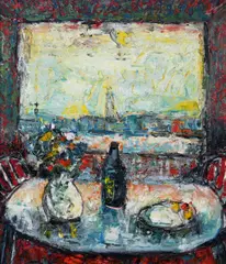 Barrington Tabb, Still Life With a View, Oil on Board