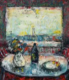Barrington Tabb, Still Life With a View, Oil on Board