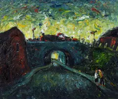 Barrington Tabb, Railway Bridge, Oil on Board