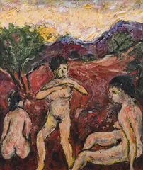 Barrington Tabb, Three Nudes, South of France, Oil on Board