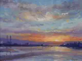 Bill O'Brien, Winter Sunset Over Dollymount, Oil on Board