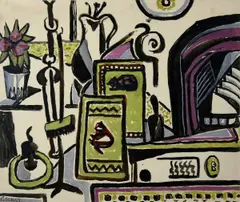 Caroline Scally, Interior, Cats on the Rugs, Watercolour