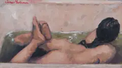 James MacKeown, In The Bath, Oil on Board
