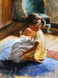 Jenny Davidson, A girl and her doll, Oil on Board