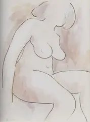 Liam Belton, Seated Nude, Pen and Ink Wash
