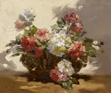 Georges Jeannin, Korb mit blühenden Rosen, Öl auf Leinwand