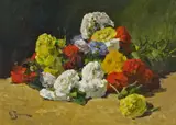 Georges Jeannin, Blumengebinde mit Chrysanthemen, Öl auf Leinwand
