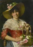 Federico Andreotti, Junge Italienierin mit einem Korb Rosen, Öl auf Leinwand