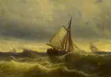 Louis Meijer, Ausfahrende Fischer in der Dämmerung, Öl auf Holz