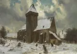 Carl Julius von Leypold, Alte Klosterkirche im Winter. (St. Michaelis in Bautzen?), Öl auf Papier