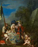 Johann Conrad Seekatz, Putti mit mit den Objekten des Militärs spielend, Öl auf Leinwand