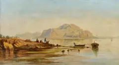 Achille Solari, Fischer an der sizilianischen Küste vor Palermo, Öl auf Leinwand