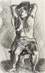 Curt Querner, Hertha Mickan, 1967, Kohlezeichnung auf Maschinenbütten