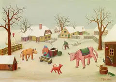 Ivan Generalić, Ohne Titel, 1982, Öl auf Leinwand