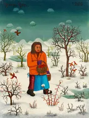 Josip Generalić, Bauersfrau mit Äpfeln, 1969, Öl auf Leinwand
