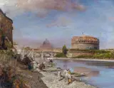 Am Ufer des Tiber in Rom by Oswald Achenbach, Öl auf Leinwand, sold Nov 2016