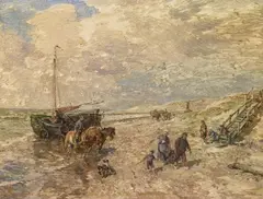 Gregor von Bochmann, Fischer am Strand, Öl auf Leiwnand