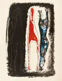 Jongleur et deux chevaux, bleu, brun et noir by Marino Marini, 1953, Farblithografie auf ARCHES (Wasserzeichen), sold Jun 2017