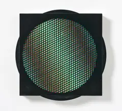Chromointerference manipulable by Carlos Cruz-Diez, 1989, (Farb-)Serigrafie auf zwei übereinanderliegenden Plexiglasscheiben, sold Jun 2017