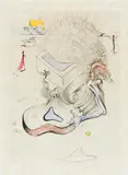 Aus: "Poèmes secrets d'Apollinaire" by Salvador Dalí, 1967, Drei aquarellierte Kaltnadelradierungen auf Japan, sold Jun 2017