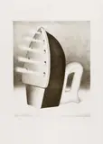 Konrad Klapheck, Die Schwiegermutter (Dampfbügeleisen), Farblithografie (dunkelbraun) auf Büttenkarton