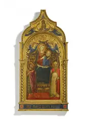 Lorenzo di Niccolò, Thronende Madonna mit Kind und den Heiligen Johannes d. Täufer und Nikolaus von Bari, Tempera auf Holz (Pappel)