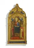 Lorenzo di Niccolò, Thronende Madonna mit Kind und den Heiligen Johannes d. Täufer und Nikolaus von Bari, Tempera auf Holz (Pappel)