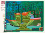 Look at it on a rainy day by Friedensreich Hundertwasser, 1971/72, Holzkassette mit zehn Farbserigraphien und Metallprägung auf unterschiedlichen Papieren, sold May 2017