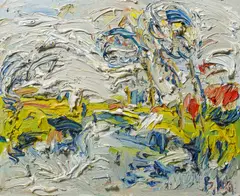 Bernd Schwarzer, "See- oder Flusslandschaft", Öl auf Holz