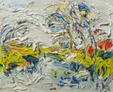 Bernd Schwarzer, "See- oder Flusslandschaft", Öl auf Holz