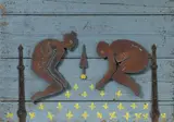 Anatol Herzfeld, "das Liebespaar", 1989, Eisen, alte Eisenbeschläge und Dispersion auf Holz